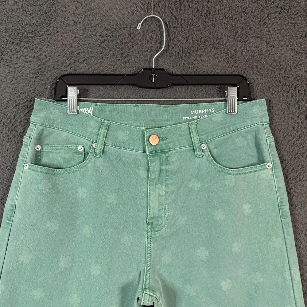 Mugsy Jeans Mens 34x30 Green Murphys Shamrock Slim Fit Stretch Denim Pants